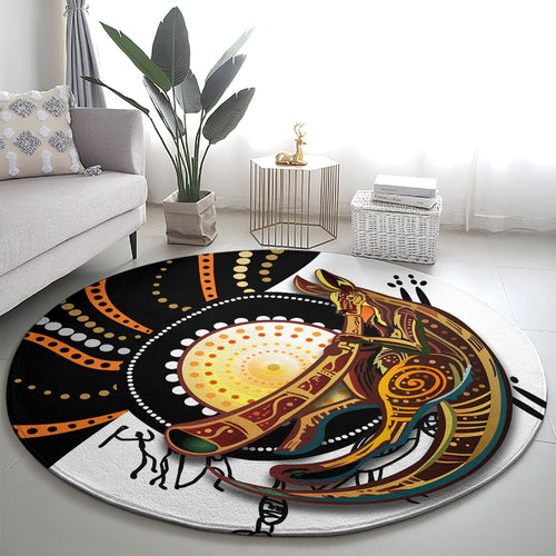 Aboriginal Kangaroo Pattern Dot Art Round Carpet