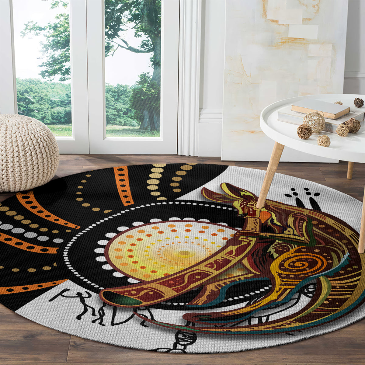 Aboriginal Kangaroo Pattern Dot Art Round Carpet