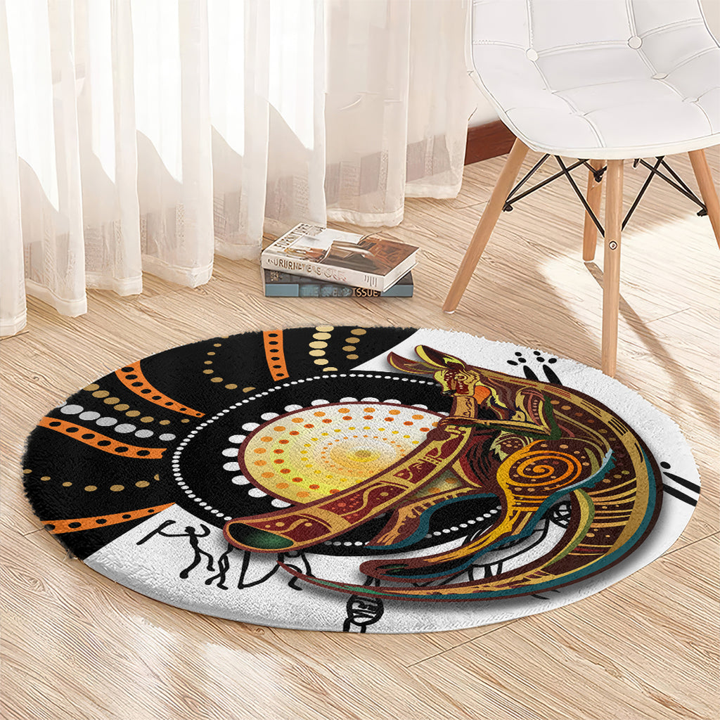 Aboriginal Kangaroo Pattern Dot Art Round Carpet
