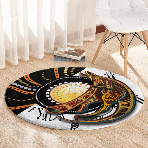 Aboriginal Kangaroo Pattern Dot Art Round Carpet