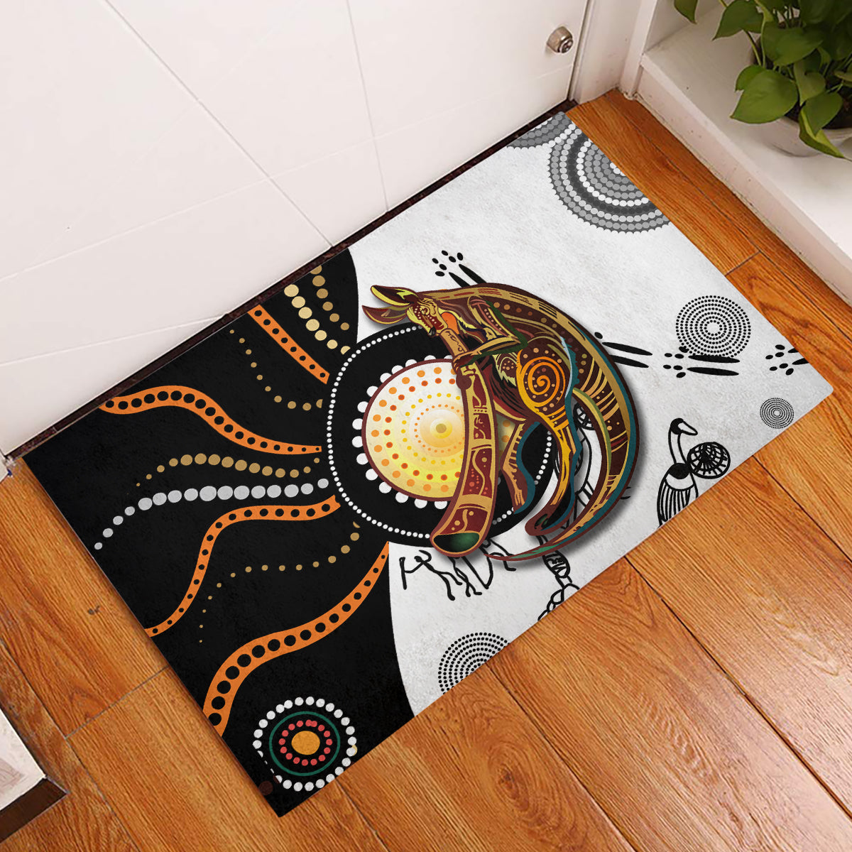 Aboriginal Kangaroo Pattern Dot Art Rubber Doormat