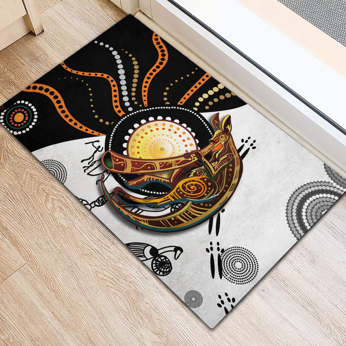 Aboriginal Kangaroo Pattern Dot Art Rubber Doormat