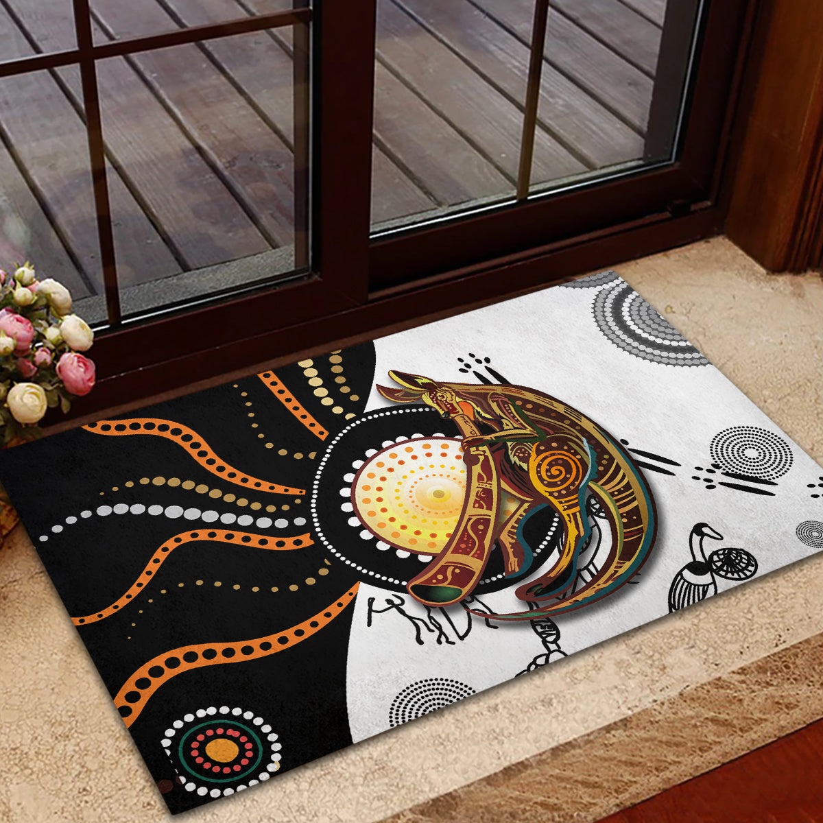 Aboriginal Kangaroo Pattern Dot Art Rubber Doormat