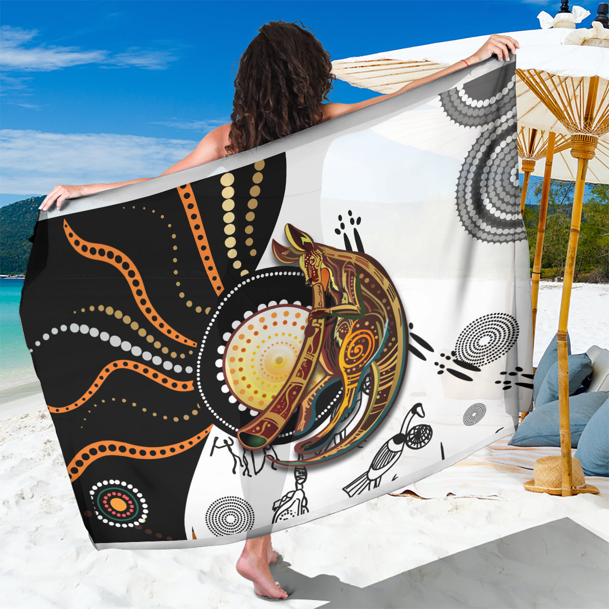 Aboriginal Kangaroo Pattern Dot Art Sarong