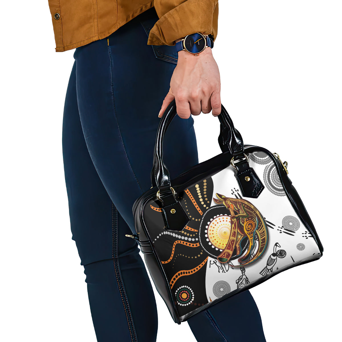 Aboriginal Kangaroo Pattern Dot Art Shoulder Handbag