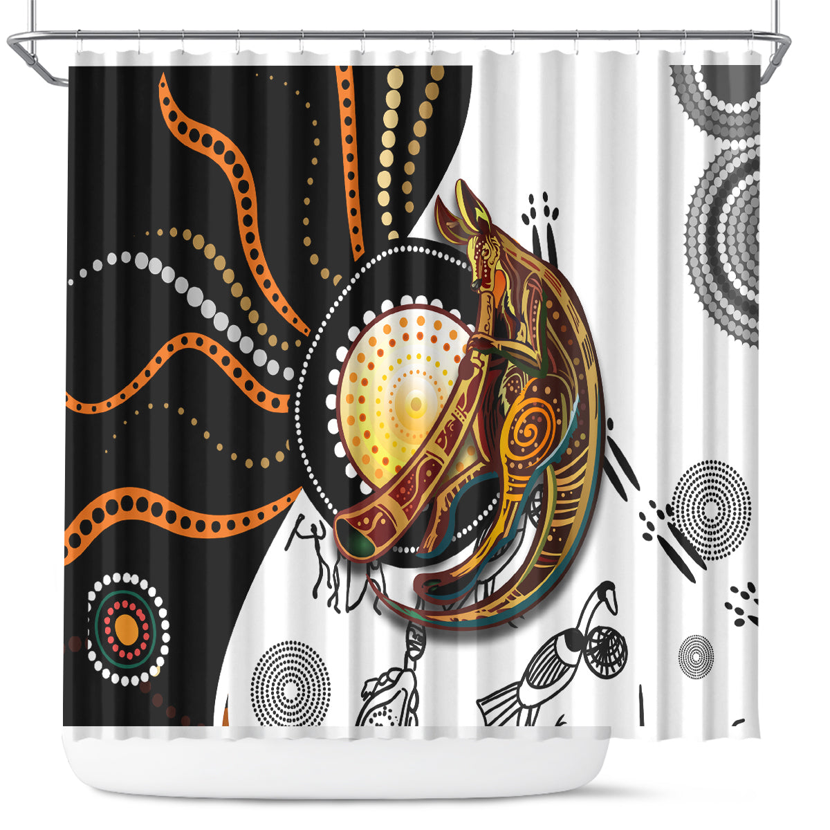 Aboriginal Kangaroo Pattern Dot Art Shower Curtain