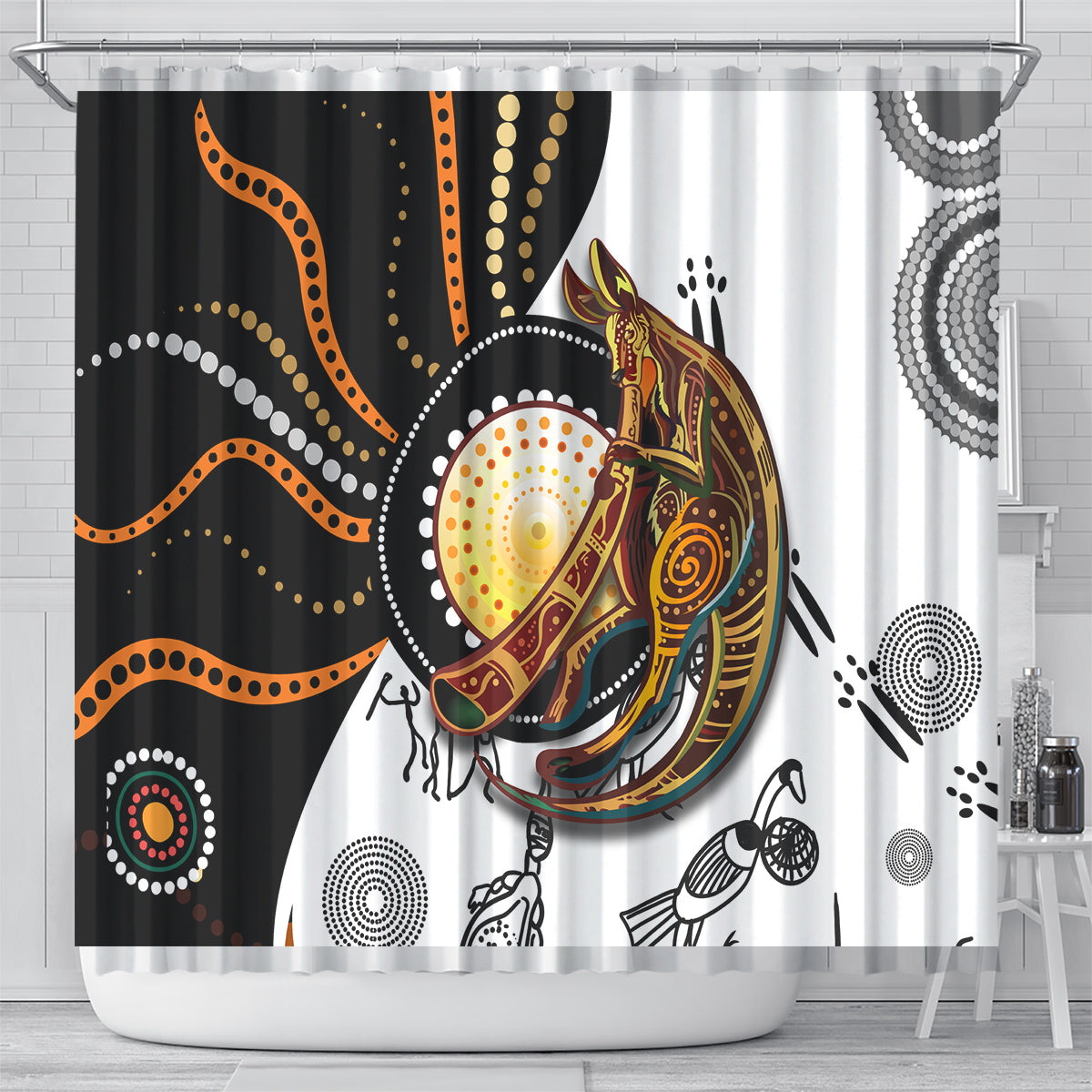 Aboriginal Kangaroo Pattern Dot Art Shower Curtain