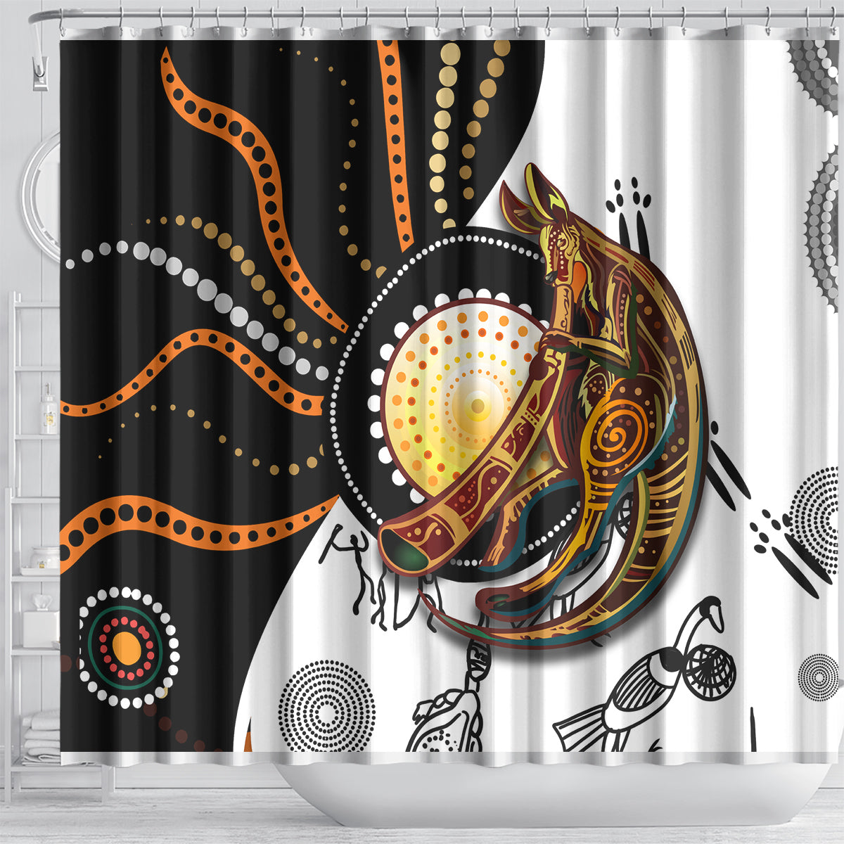 Aboriginal Kangaroo Pattern Dot Art Shower Curtain