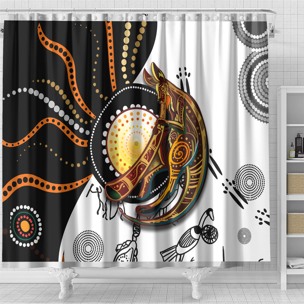 Aboriginal Kangaroo Pattern Dot Art Shower Curtain