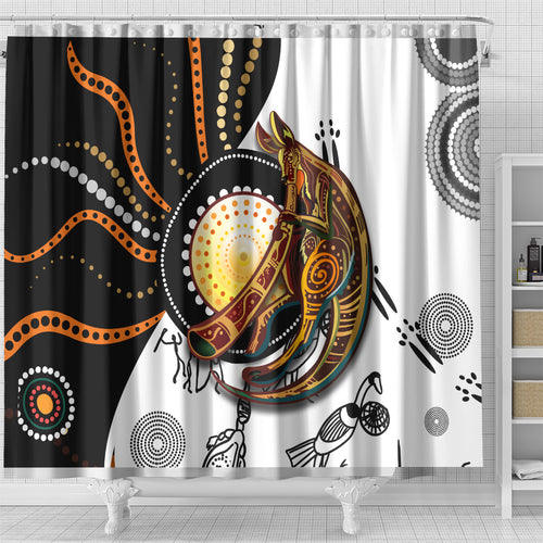 Aboriginal Kangaroo Pattern Dot Art Shower Curtain