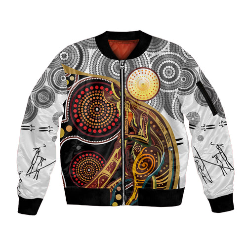 Aboriginal Kangaroo Pattern Dot Art Sleeve Zip Bomber Jacket