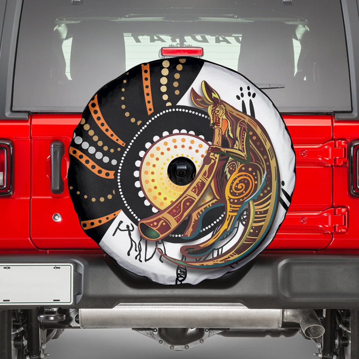 Aboriginal Kangaroo Pattern Dot Art Spare Tire Cover