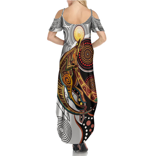 Aboriginal Kangaroo Pattern Dot Art Summer Maxi Dress