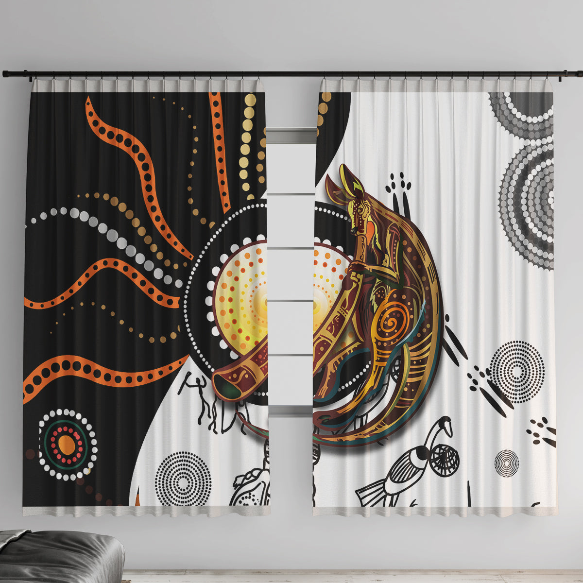 Aboriginal Kangaroo Pattern Dot Art Window Curtain