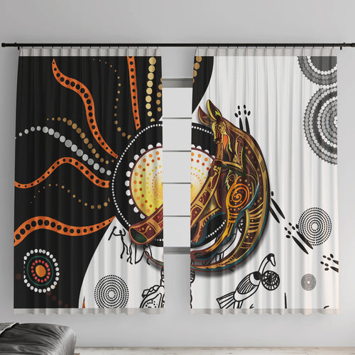 Aboriginal Kangaroo Pattern Dot Art Window Curtain