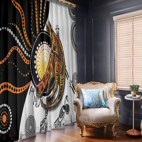 Aboriginal Kangaroo Pattern Dot Art Window Curtain