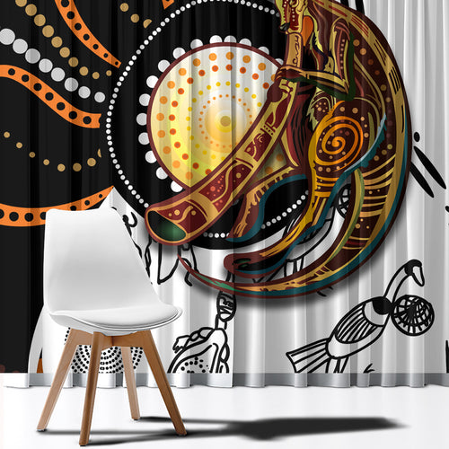 Aboriginal Kangaroo Pattern Dot Art Window Curtain