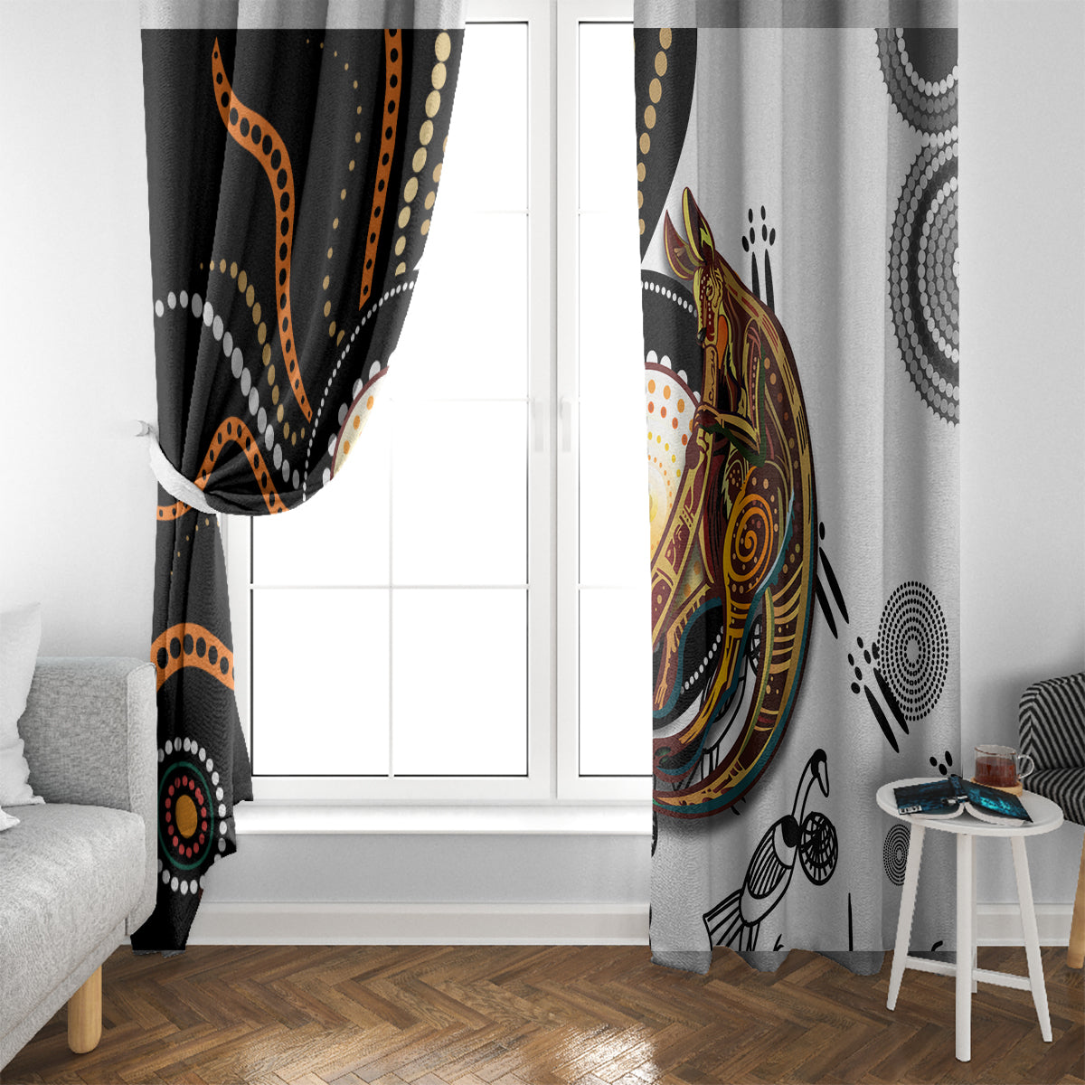 Aboriginal Kangaroo Pattern Dot Art Window Curtain
