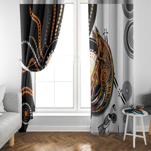 Aboriginal Kangaroo Pattern Dot Art Window Curtain