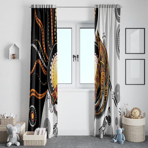 Aboriginal Kangaroo Pattern Dot Art Window Curtain