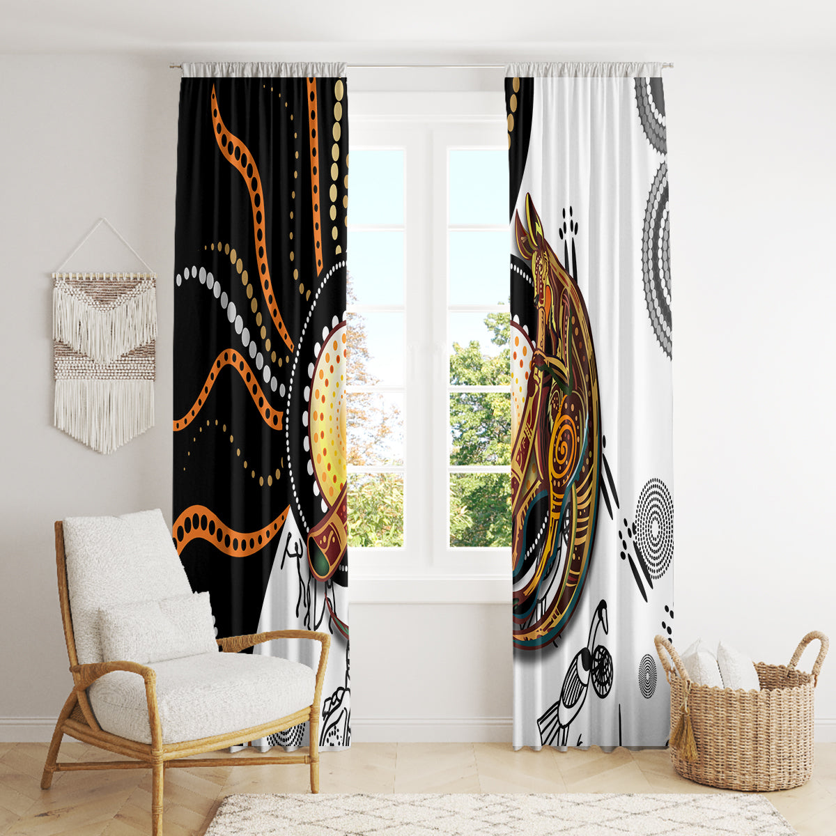 Aboriginal Kangaroo Pattern Dot Art Window Curtain