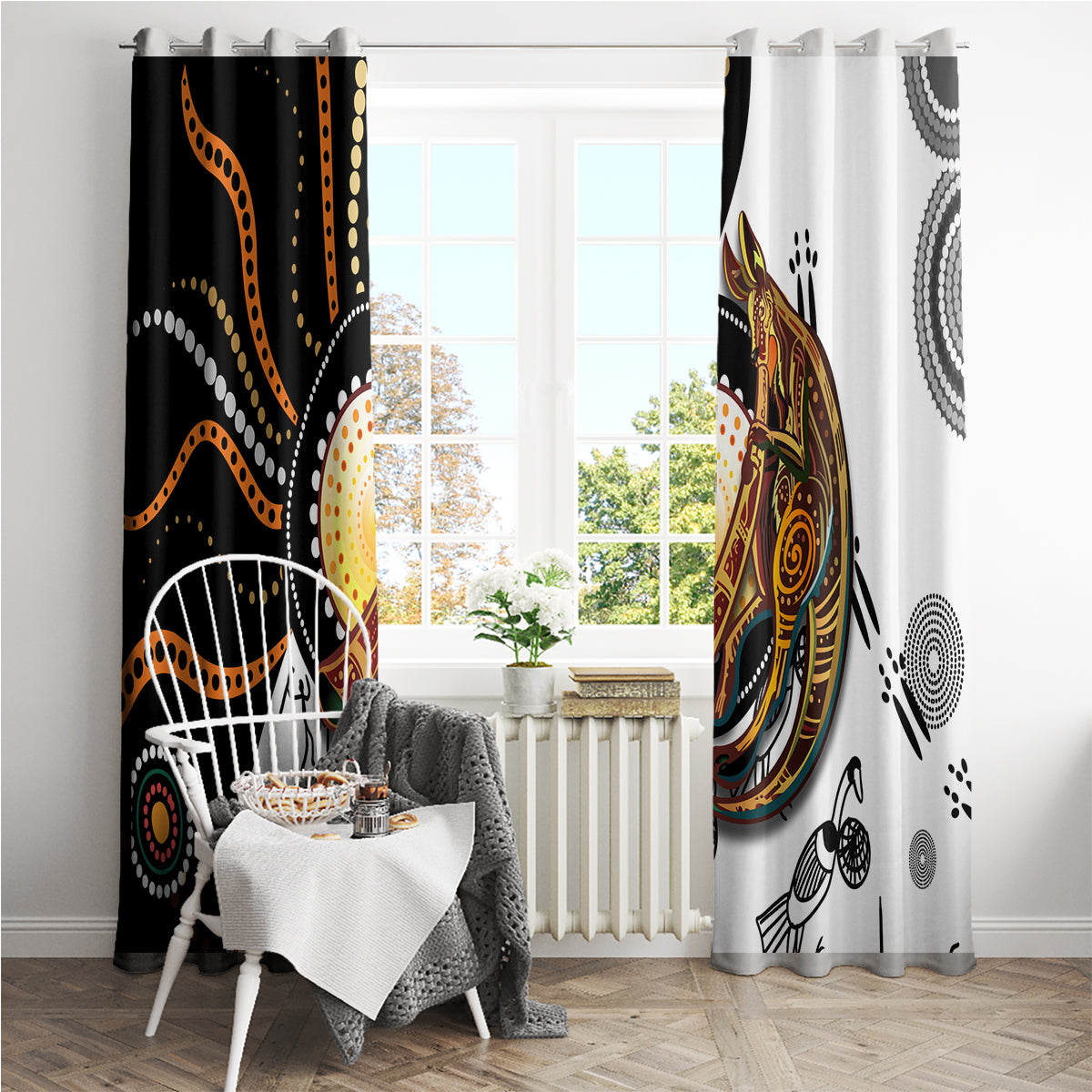 Aboriginal Kangaroo Pattern Dot Art Window Curtain