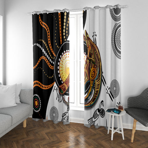 Aboriginal Kangaroo Pattern Dot Art Window Curtain