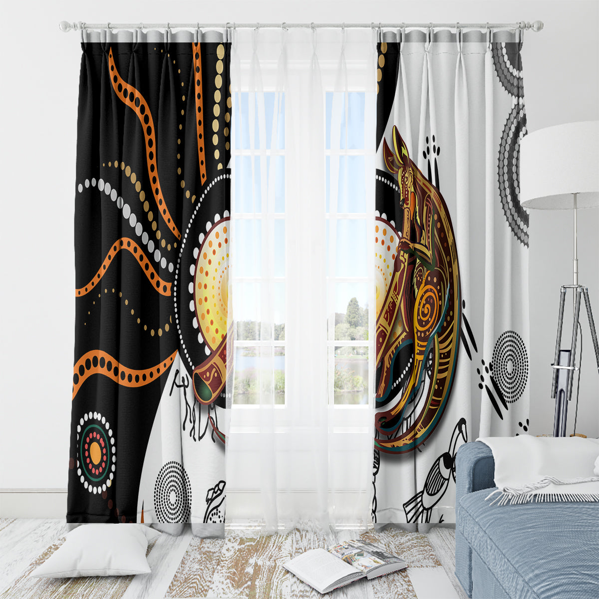 Aboriginal Kangaroo Pattern Dot Art Window Curtain