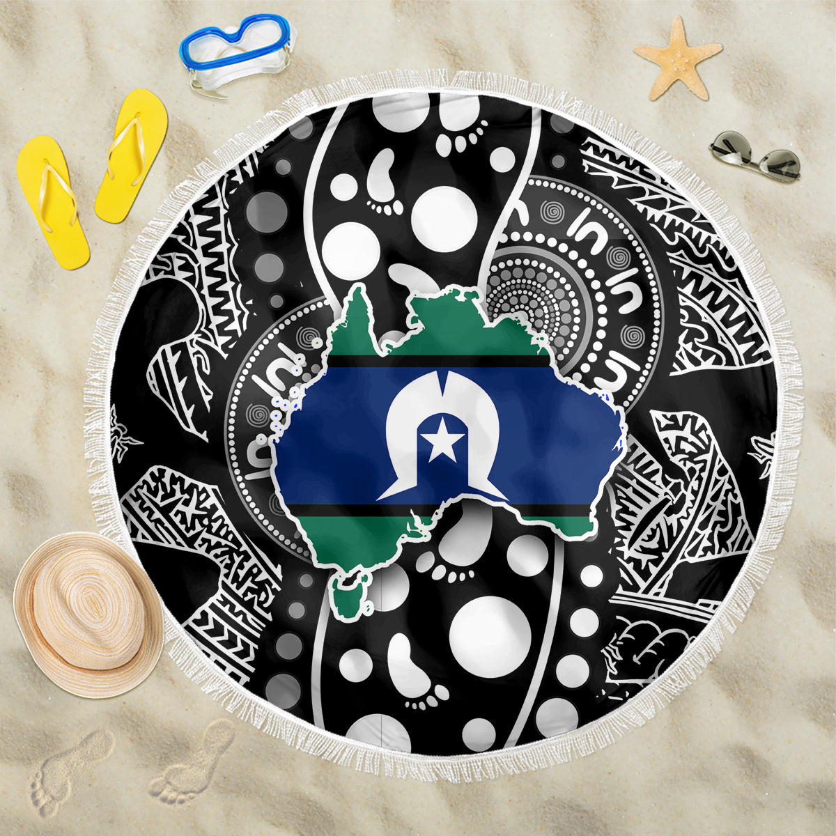 Torest Trait Islands Map Mix Aboriginal Pattern Beach Blanket