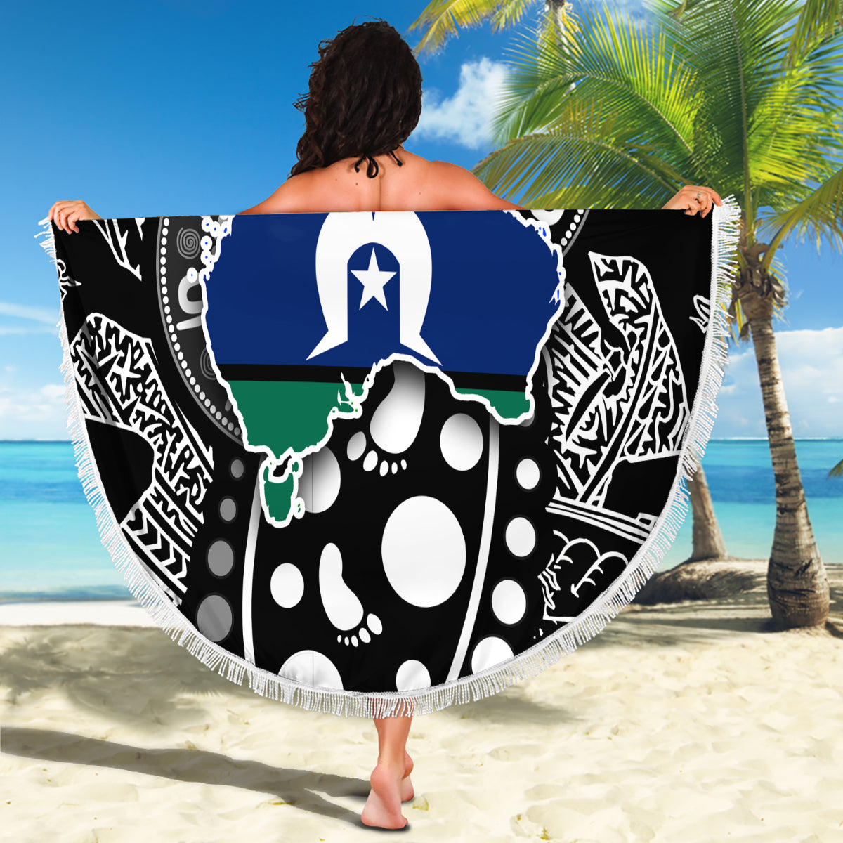 Torest Trait Islands Map Mix Aboriginal Pattern Beach Blanket