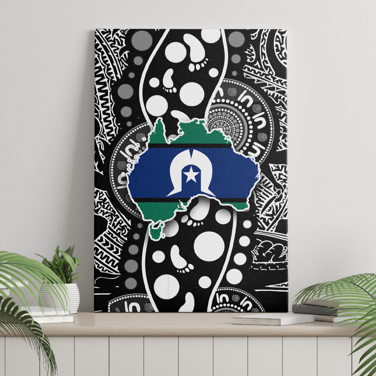 Torest Trait Islands Map Mix Aboriginal Pattern Canvas Wall Art