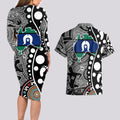 Torest Trait Islands Map Mix Aboriginal Pattern Couples Matching Long Sleeve Bodycon Dress and Hawaiian Shirt