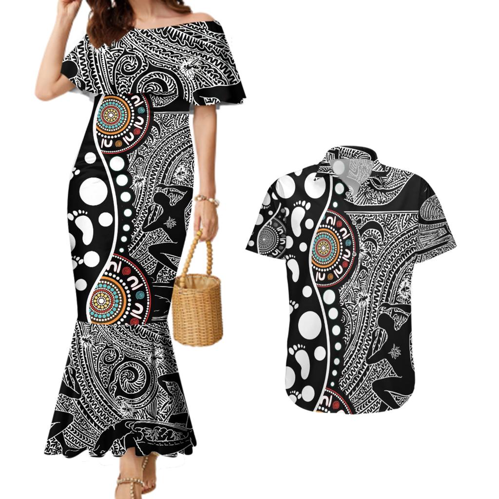 Torest Trait Islands Map Mix Aboriginal Pattern Couples Matching Mermaid Dress and Hawaiian Shirt