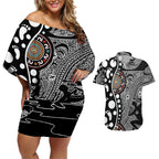 Torest Trait Islands Map Mix Aboriginal Pattern Couples Matching Off Shoulder Short Dress and Hawaiian Shirt