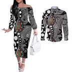 Torest Trait Islands Map Mix Aboriginal Pattern Couples Matching Off The Shoulder Long Sleeve Dress and Long Sleeve Button Shirt