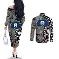 Torest Trait Islands Map Mix Aboriginal Pattern Couples Matching Off The Shoulder Long Sleeve Dress and Long Sleeve Button Shirt