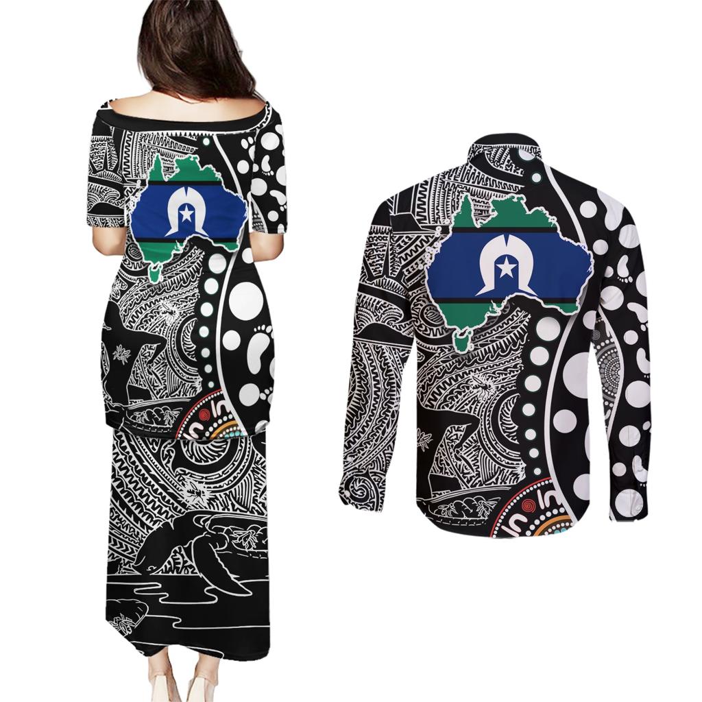 Torest Trait Islands Map Mix Aboriginal Pattern Couples Matching Puletasi and Long Sleeve Button Shirt