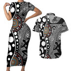Torest Trait Islands Map Mix Aboriginal Pattern Couples Matching Short Sleeve Bodycon Dress and Hawaiian Shirt
