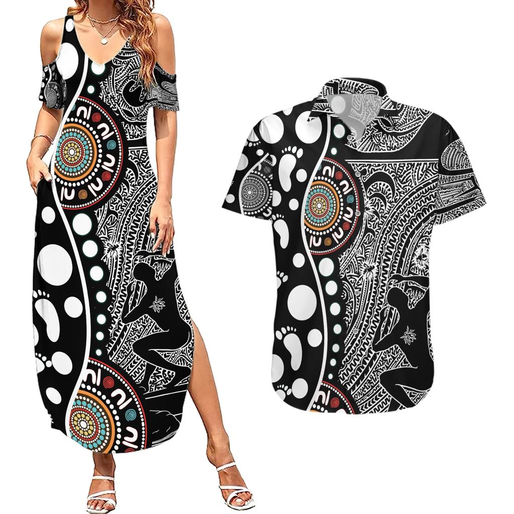 Torest Trait Islands Map Mix Aboriginal Pattern Couples Matching Summer Maxi Dress and Hawaiian Shirt