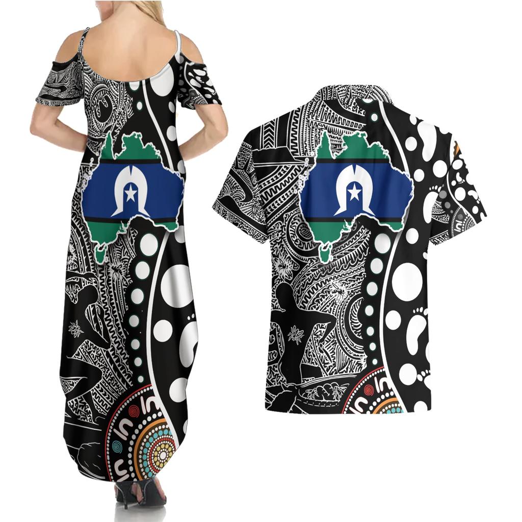 Torest Trait Islands Map Mix Aboriginal Pattern Couples Matching Summer Maxi Dress and Hawaiian Shirt