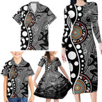 Torest Trait Islands Map Mix Aboriginal Pattern Family Matching Long Sleeve Bodycon Dress and Hawaiian Shirt