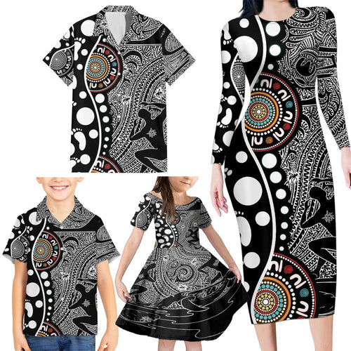 Torest Trait Islands Map Mix Aboriginal Pattern Family Matching Long Sleeve Bodycon Dress and Hawaiian Shirt