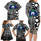 Torest Trait Islands Map Mix Aboriginal Pattern Family Matching Long Sleeve Bodycon Dress and Hawaiian Shirt