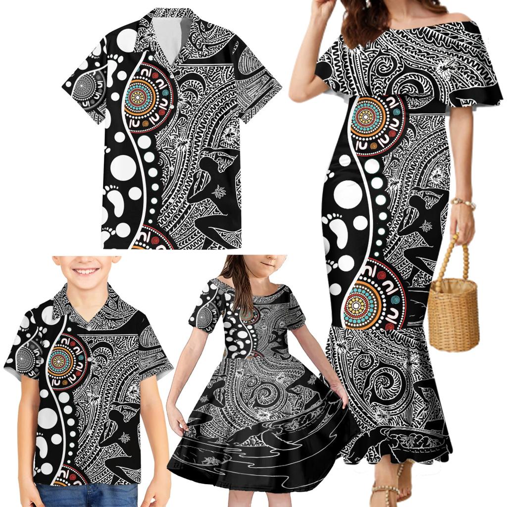 Torest Trait Islands Map Mix Aboriginal Pattern Family Matching Mermaid Dress and Hawaiian Shirt