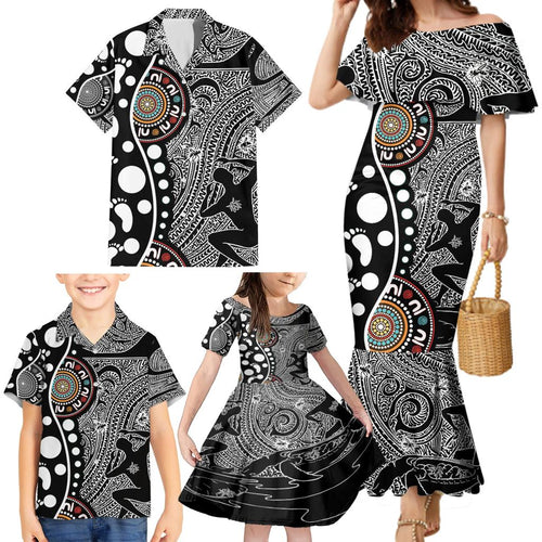 Torest Trait Islands Map Mix Aboriginal Pattern Family Matching Mermaid Dress and Hawaiian Shirt