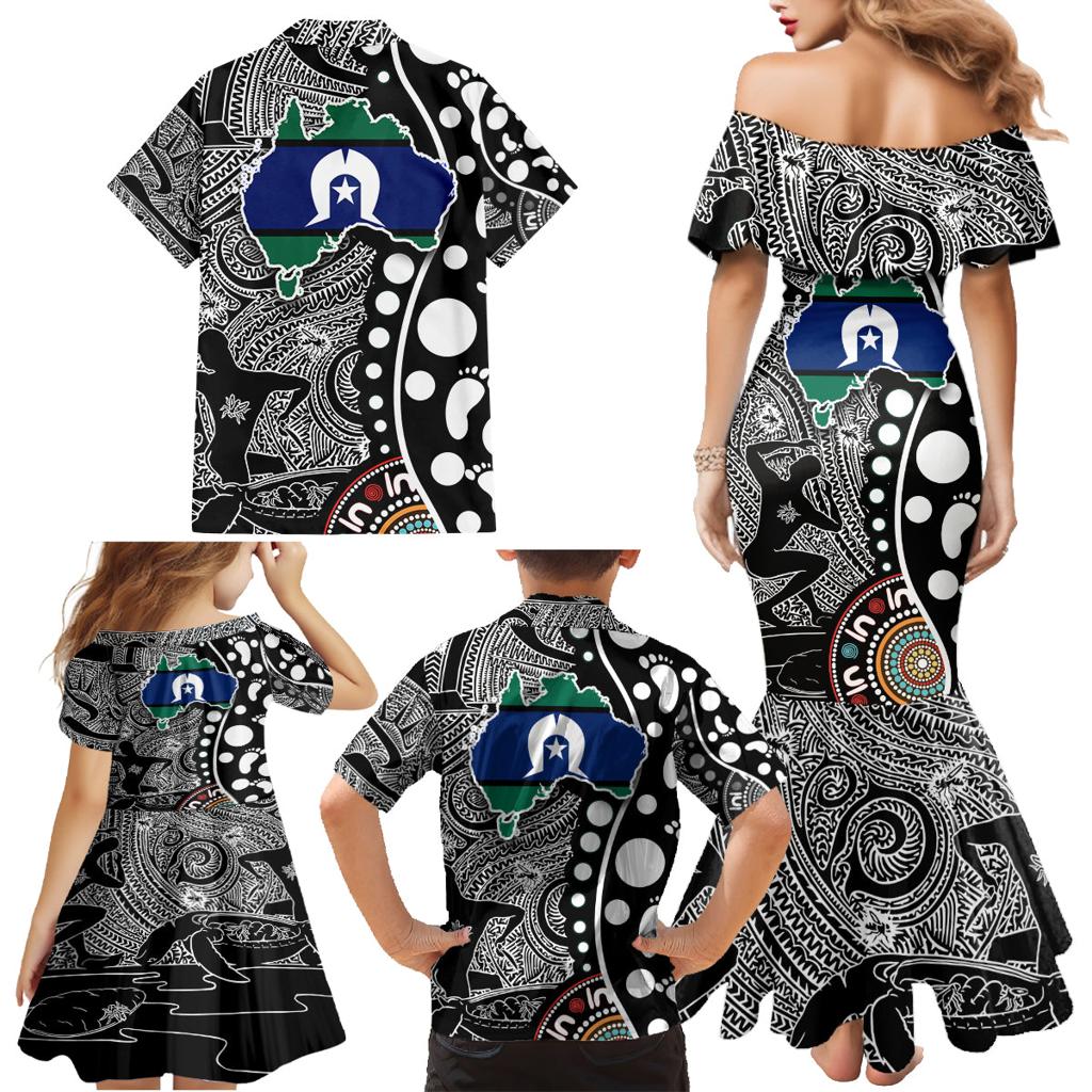 Torest Trait Islands Map Mix Aboriginal Pattern Family Matching Mermaid Dress and Hawaiian Shirt
