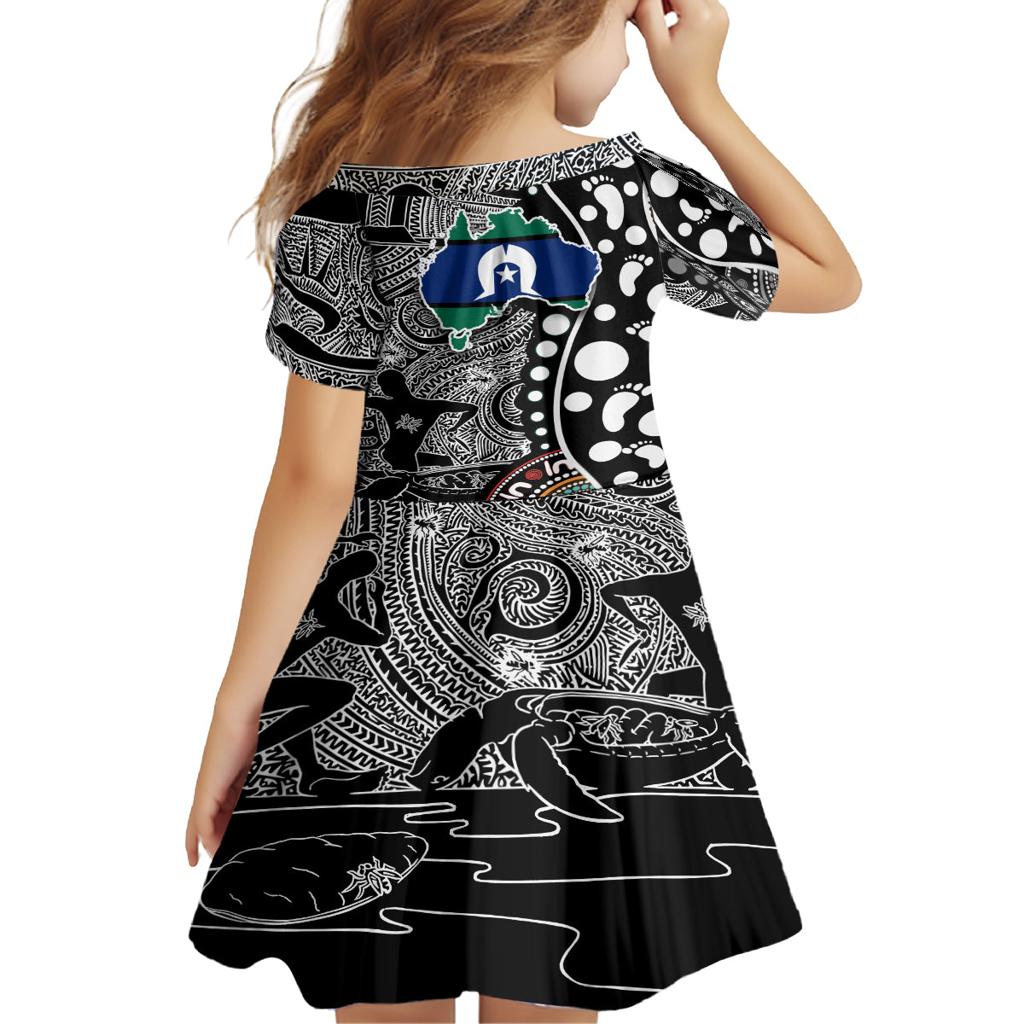 Torest Trait Islands Map Mix Aboriginal Pattern Family Matching Off Shoulder Long Sleeve Dress and Hawaiian Shirt
