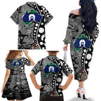 Torest Trait Islands Map Mix Aboriginal Pattern Family Matching Off Shoulder Long Sleeve Dress and Hawaiian Shirt