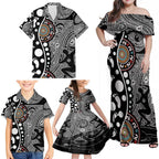 Torest Trait Islands Map Mix Aboriginal Pattern Family Matching Off Shoulder Maxi Dress and Hawaiian Shirt