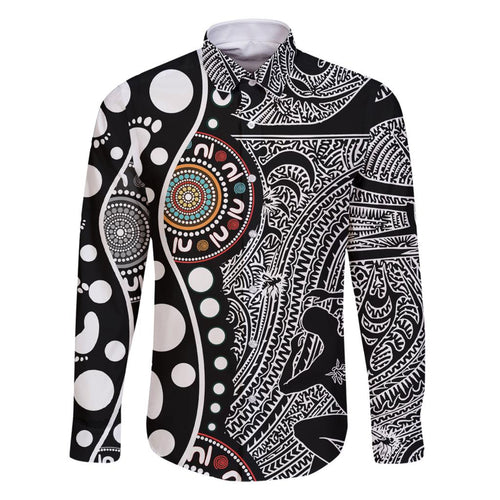Torest Trait Islands Map Mix Aboriginal Pattern Family Matching Off Shoulder Short Dress and Hawaiian Shirt